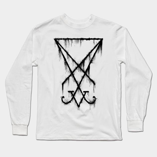 Lucifer Sigil - The Devil's Symbol Black Grunge Long Sleeve T-Shirt by GAz